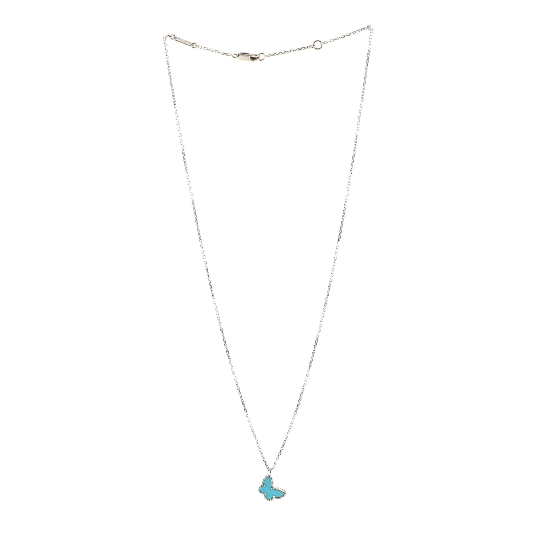 Sweet Alhambra Butterfly Pendant 18K White Gold and Turquoise Necklace