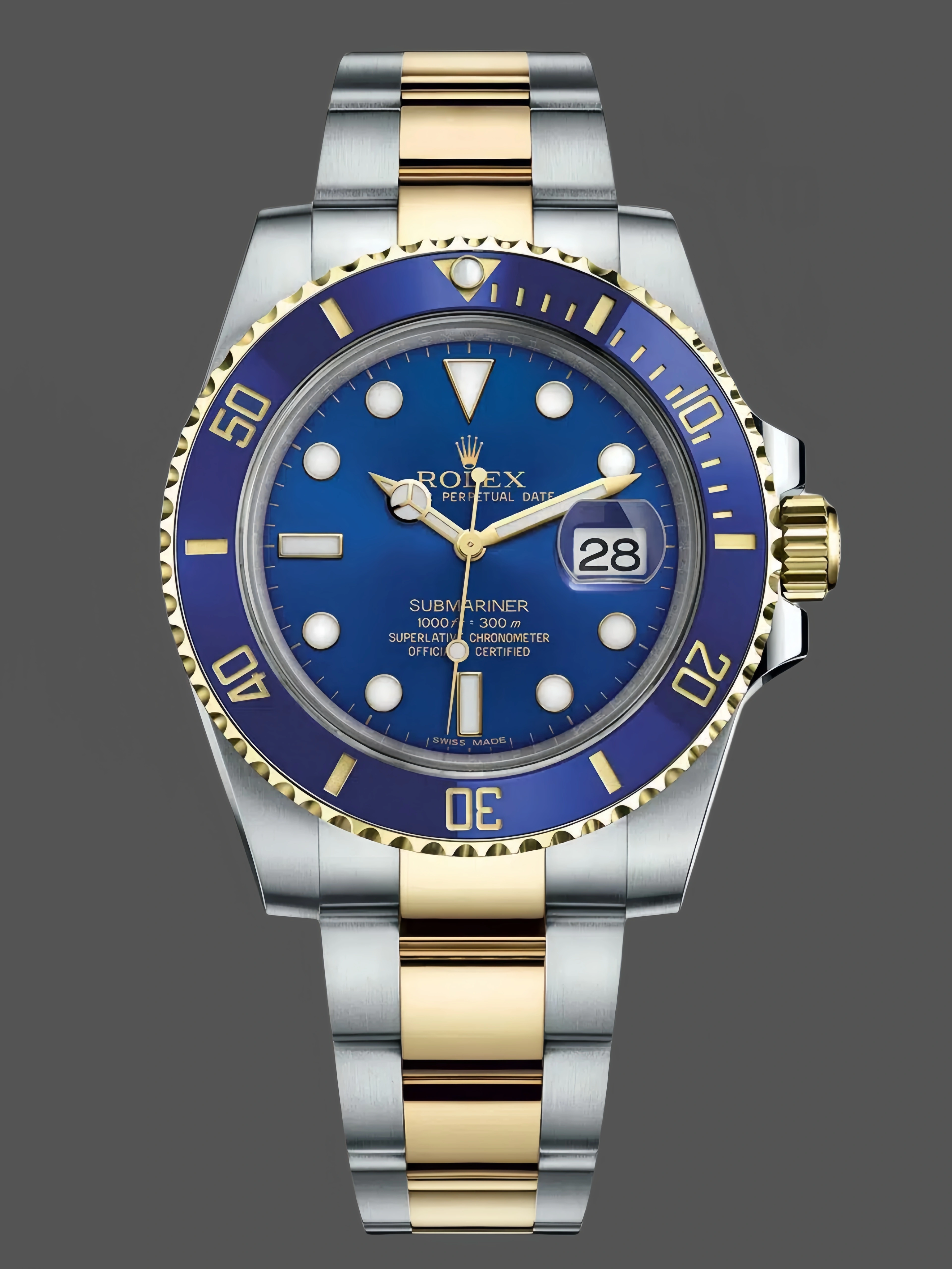 Rolex Submariner Bluesy Blue Index Dial Oyster Bracelet Mens Watch 116613lb-0005