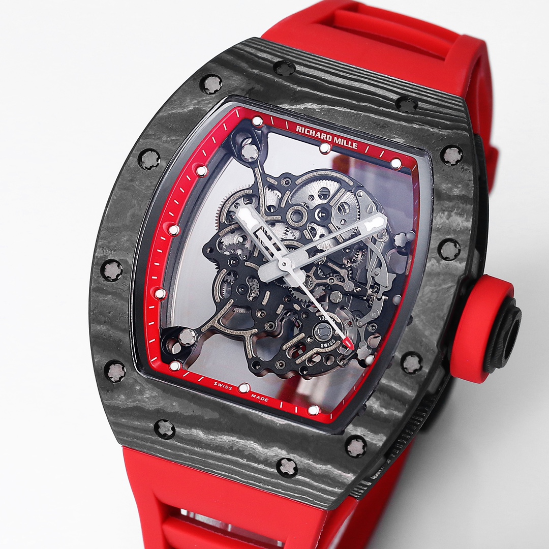 Richard Miller RM 055 NTPT Carbon Fiber Red Rubber Strap