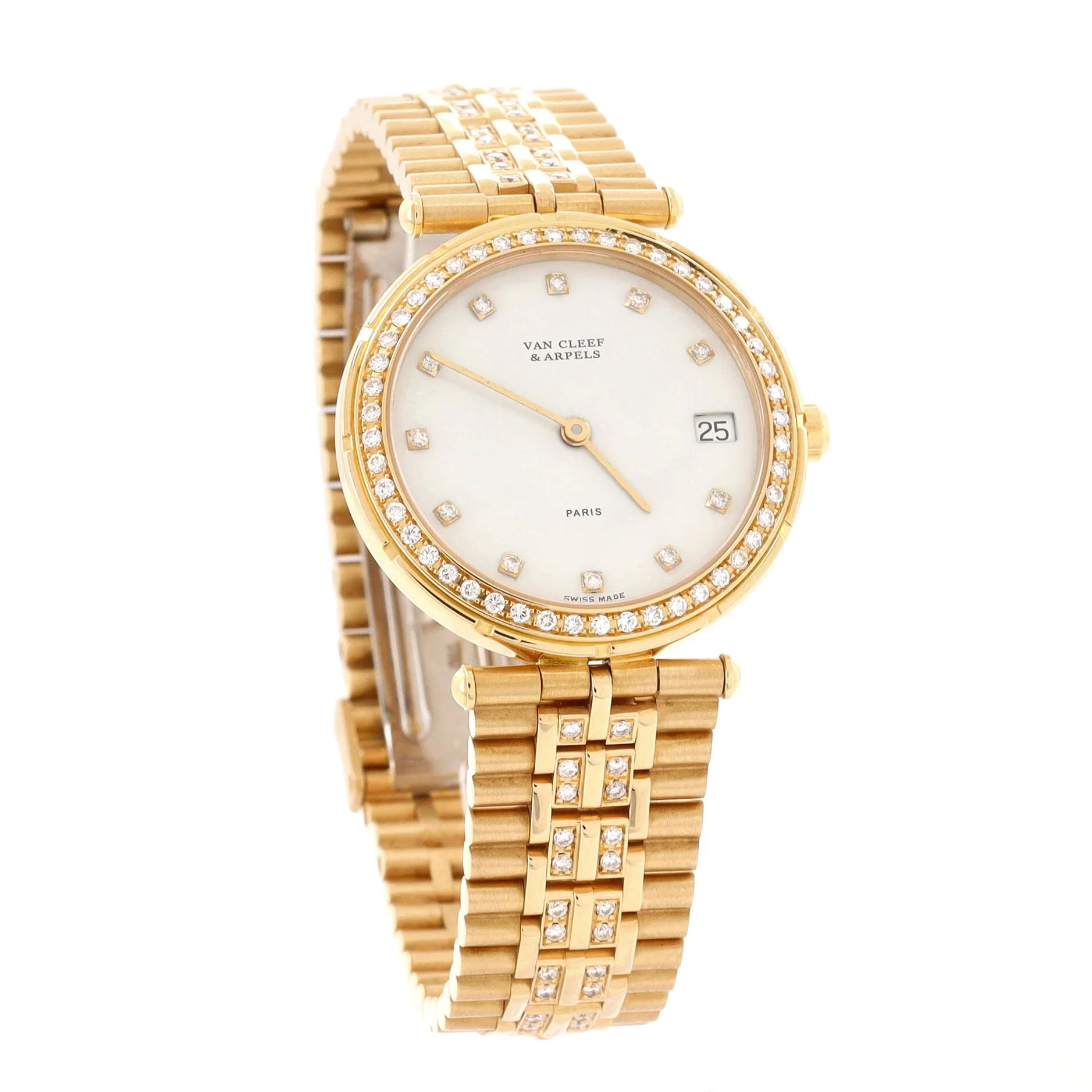 Classic Quartz Watch Yellow Gold with Diamond Bezel, Markers and Bracelet 30