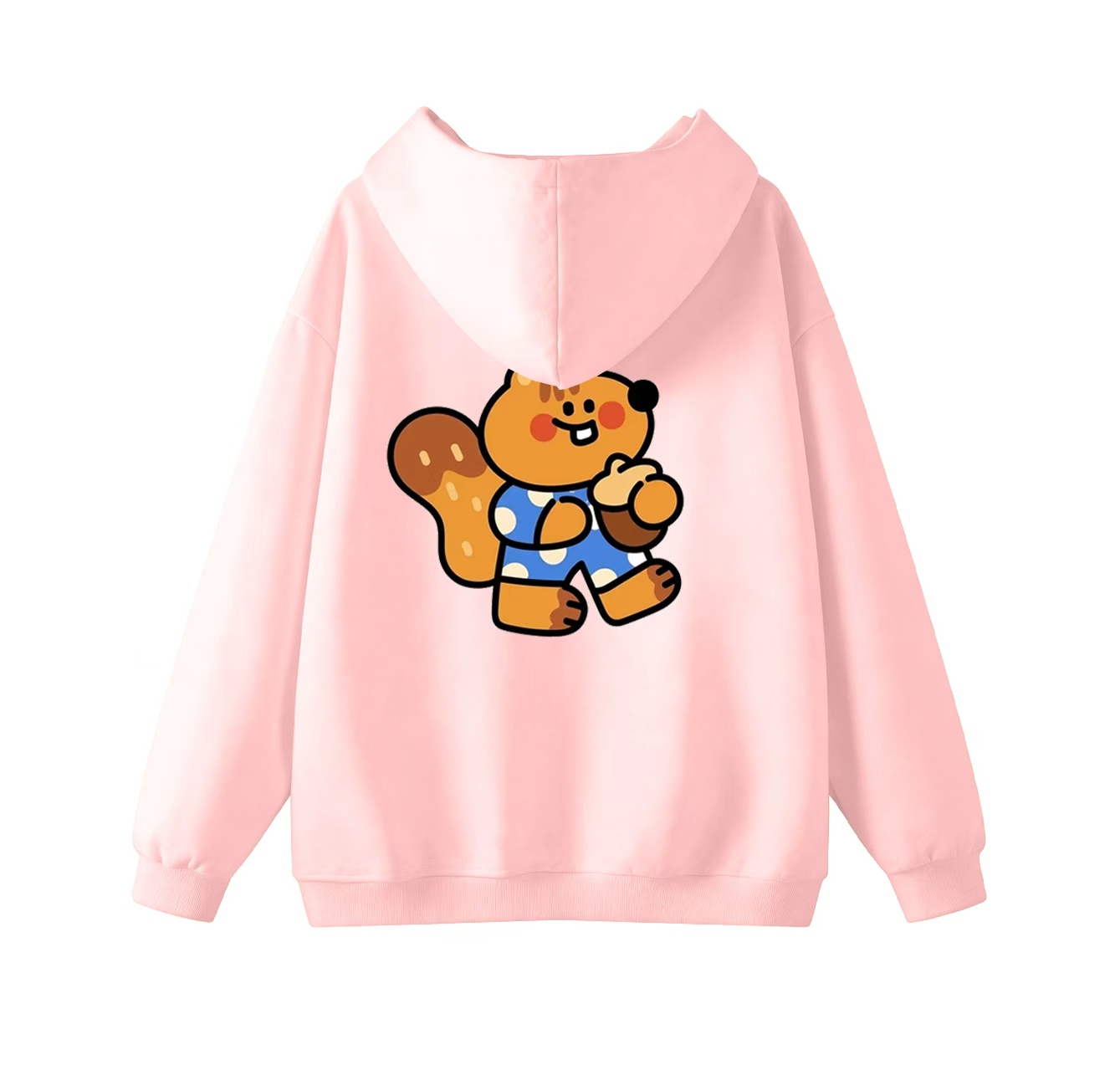 This adorable hooded sweatshirt features a squirrel eating a pine cone and is a casual pullover. Its stand-up collar also makes it an ideal choice for winter wear.