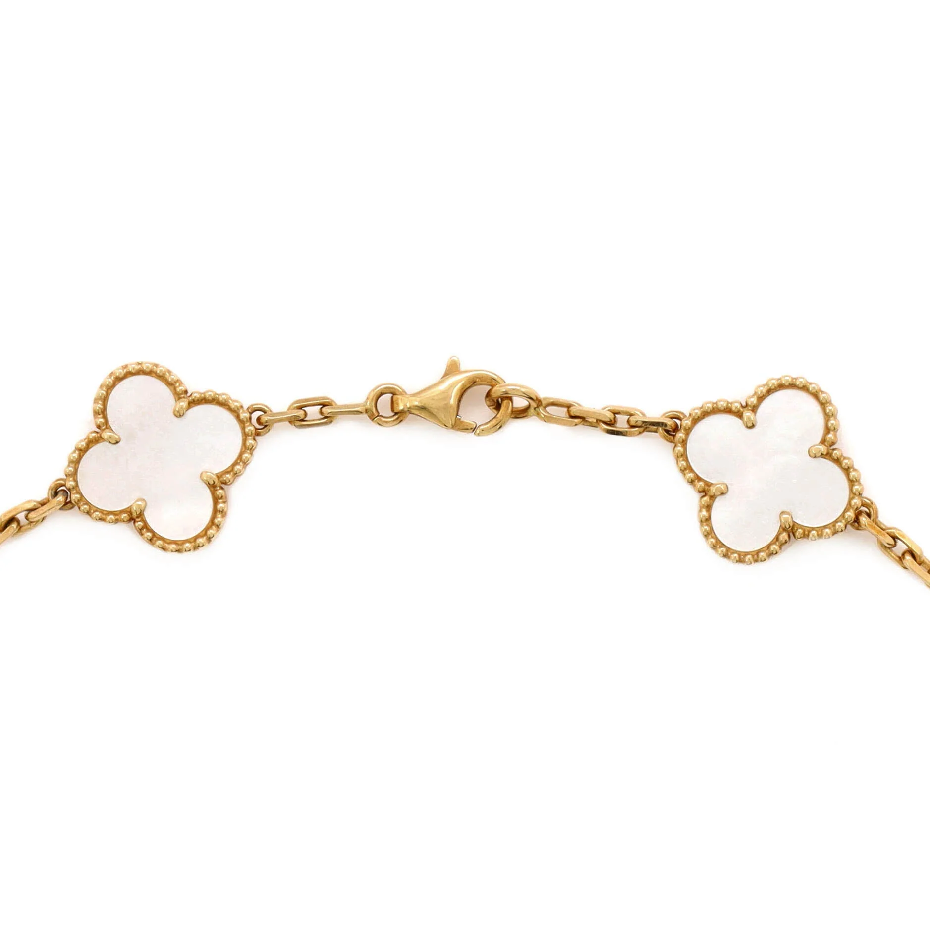 Vintage Alhambra 10 Motifs Necklace 18K Yellow Gold and Mother of Pearl