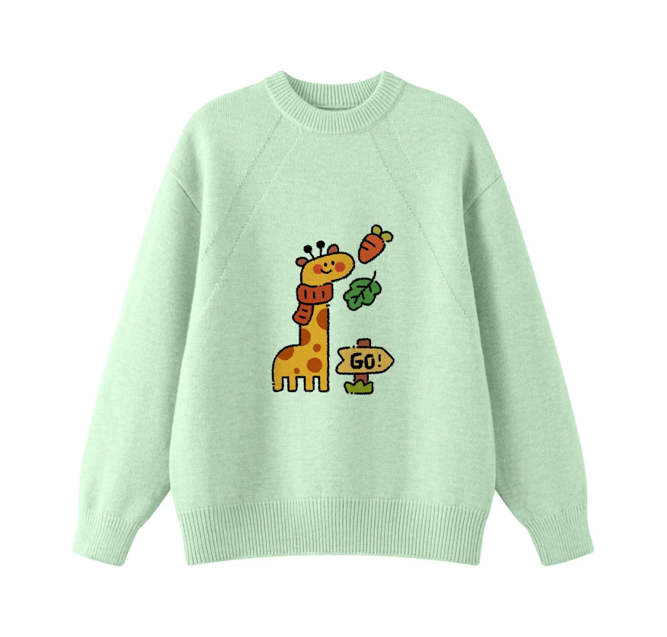 This adorable knit sweater, featuring a giraffe scarf pattern and a crew neck pullover design, is an ideal choice for winter wear.