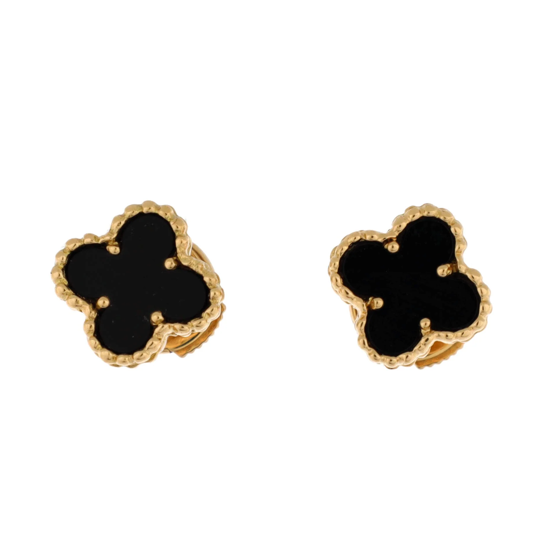 Sweet Alhambra Stud Earrings 18K Yellow Gold and Onyx