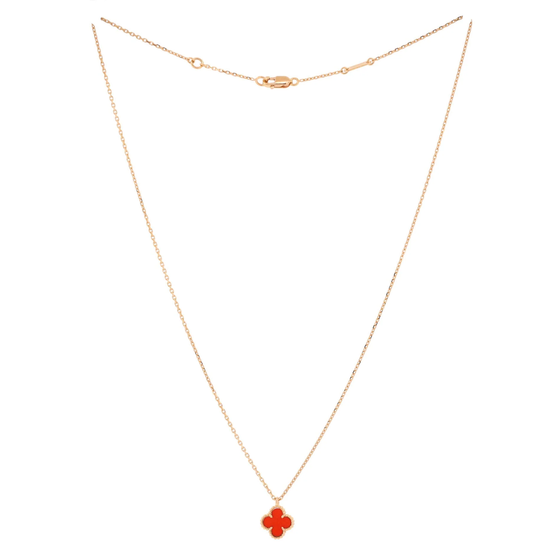 Sweet Alhambra Pendant Necklace 18K Yellow Gold and Carnelian
