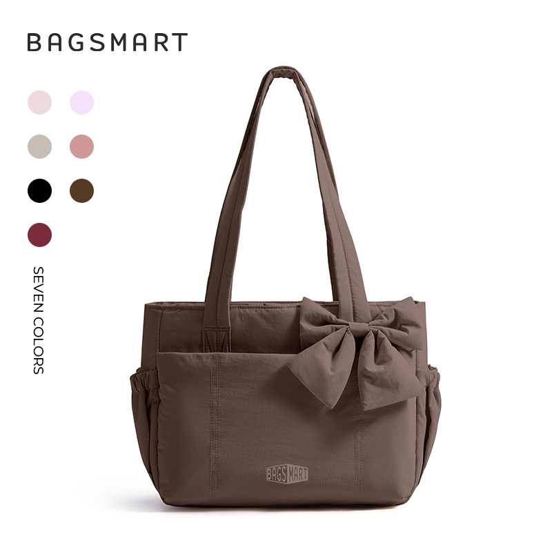 BAGSMART Crush Everyday Tote Bag for Women, Lightweight Tote Bag Casual Handbags for 14-Inch Laptop, Travel, Work, Beach, Gym, Shop, Coffee