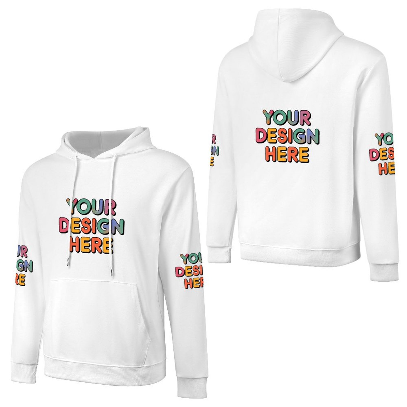 Customized Men’s Fashionable Hooded Sweater with Front, Back, and Sleeve Prints