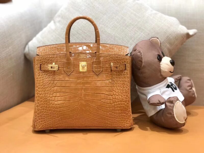 Hermès Birkin 25cm, Tahitian gold, first-class American crocodile, gold clasp, original honeycomb thread, top-quality craftsmanship customization