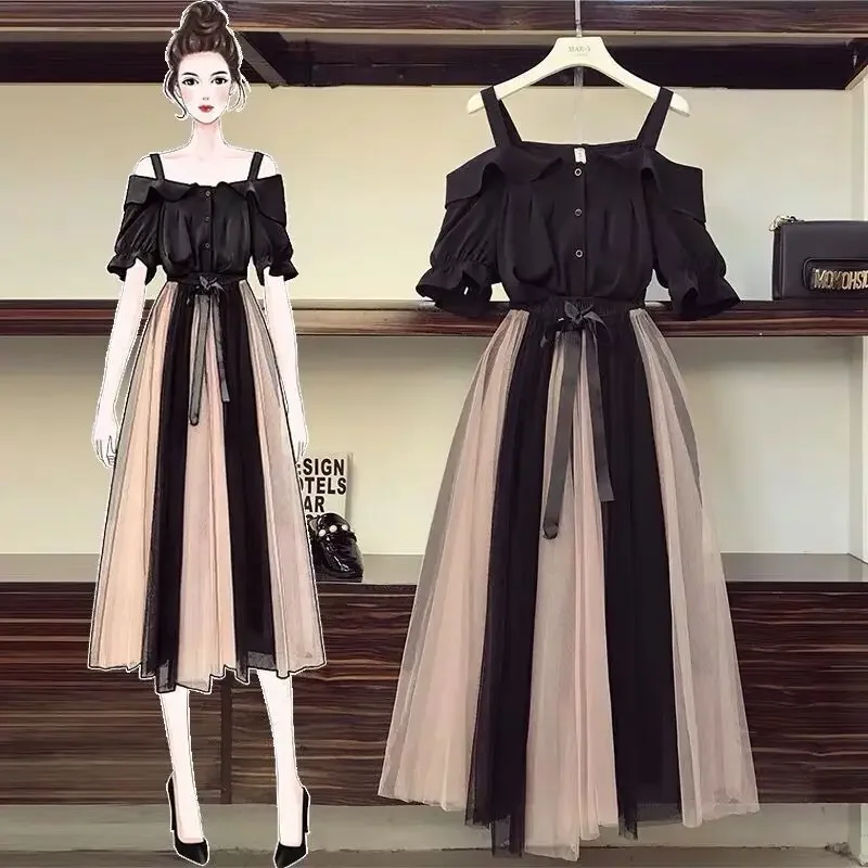 Plus Size Plus Size Women’s Spring Summer 2021 New Dress Two Piece Suit Slimming Stylish Big Girl Dress One Piece Set Fashion