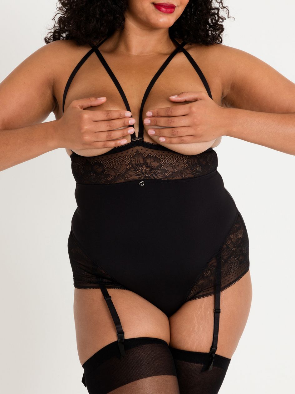Lovehoney Plus Size Hourglass Black Smoothing Open-Cup Crotchless Body