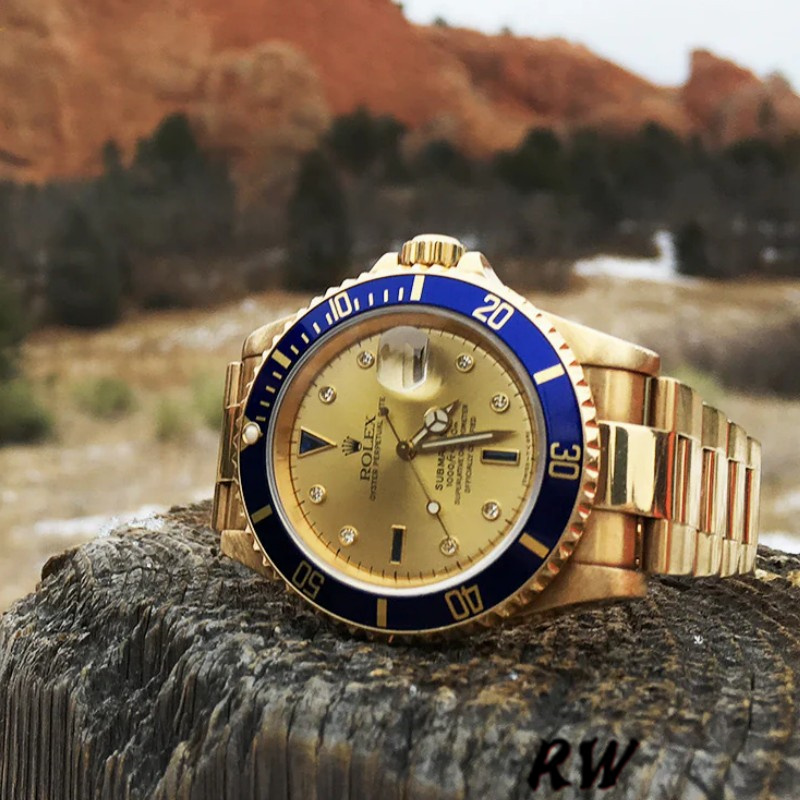 Rolex Submariner 16618 Yellow Gold Champagne Dial 40mm Mens Replica Watch