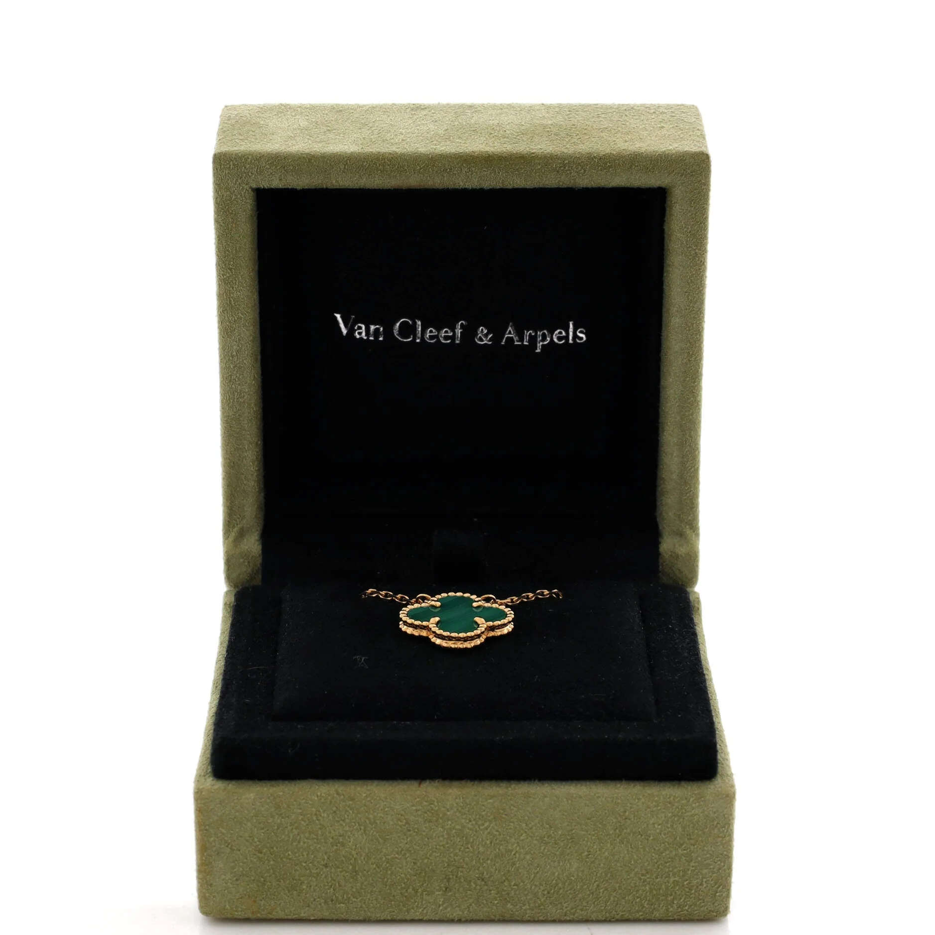 Vintage Alhambra Pendant Necklace 18K Yellow Gold and Malachite