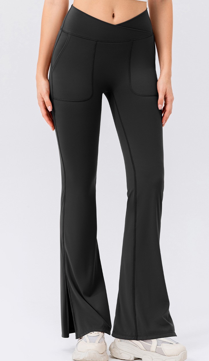 European and American style nude yoga flared pants women's crossover high-waisted hip-lifting wide-leg pants breathable fitness sports pants