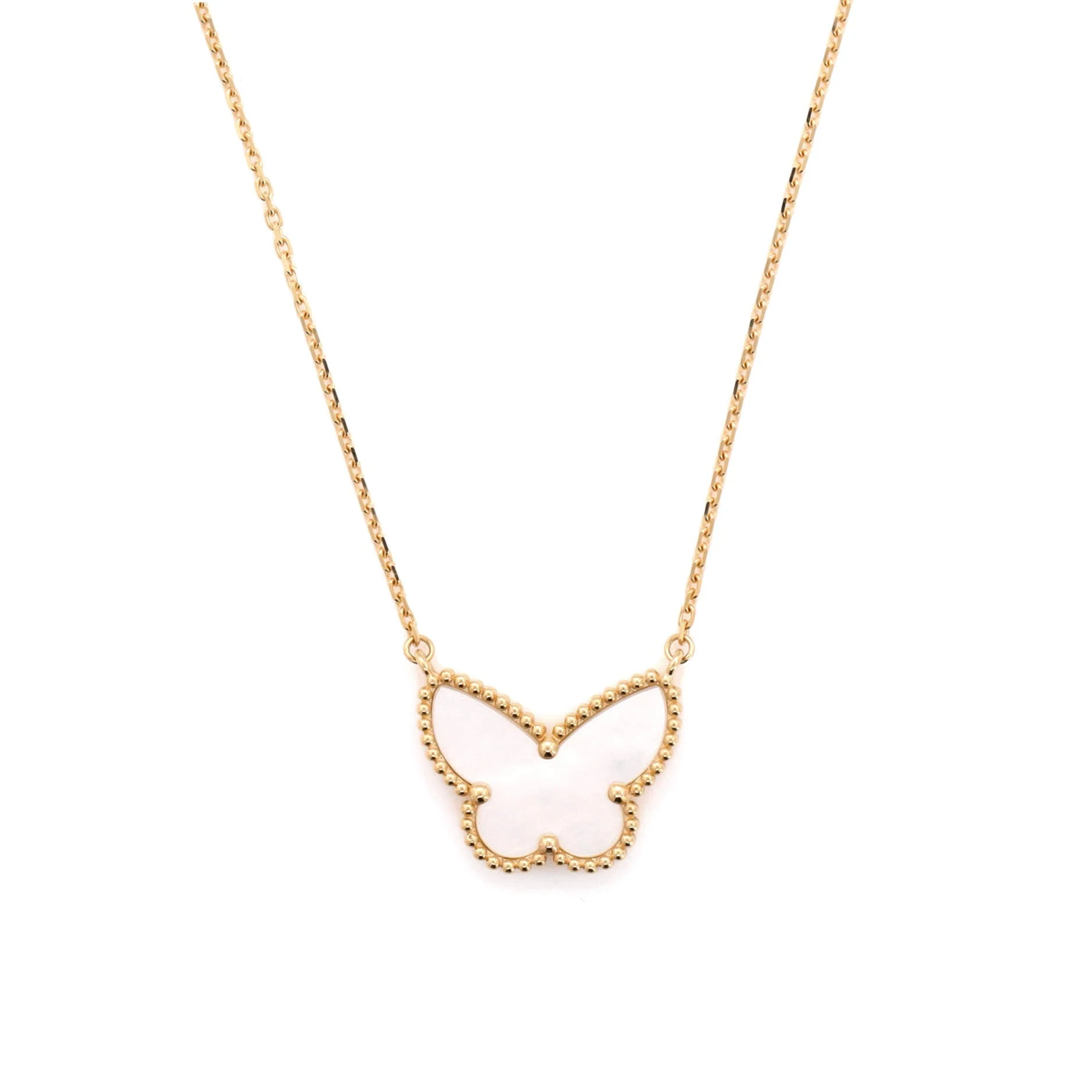 Lucky Alhambra Butterfly Pendant Necklace 18K Yellow Gold with Mother of Pearl