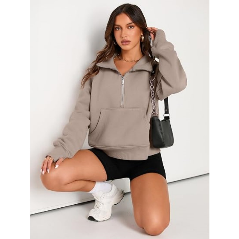 Women's Half Zip Cropped Sweatshirt, Fleece Quarter Zipper Pullover