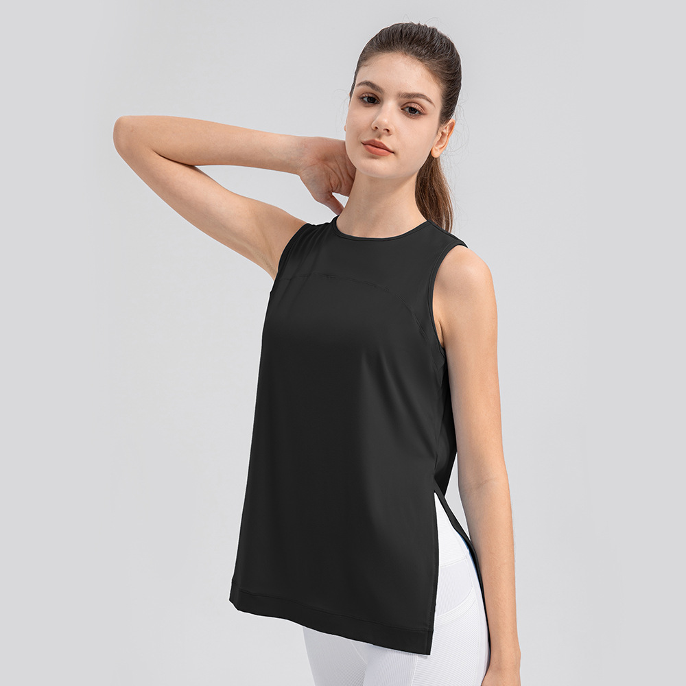 30D fine yarn summer loose yoga cover-up women's lightweight and breathable sports running vest, round neck fitness wear