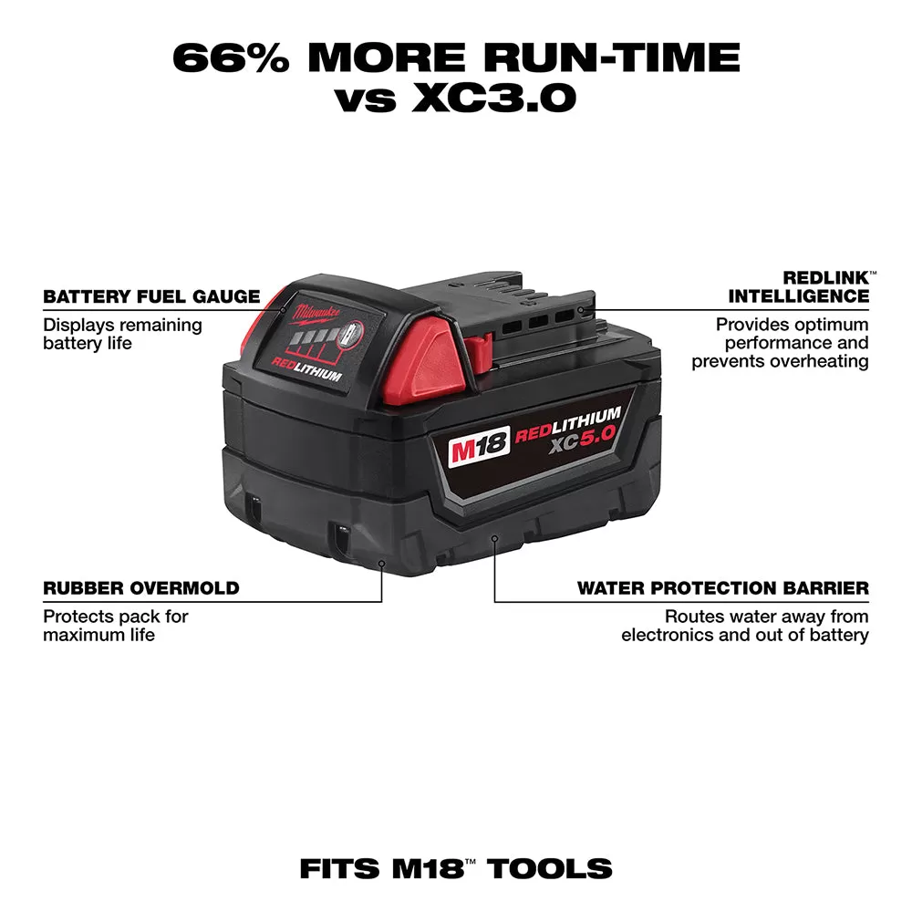 Milwaukee 48-11-1850 M18 18V 5.0Ah REDLITHIUM XC Extended Capacity Battery