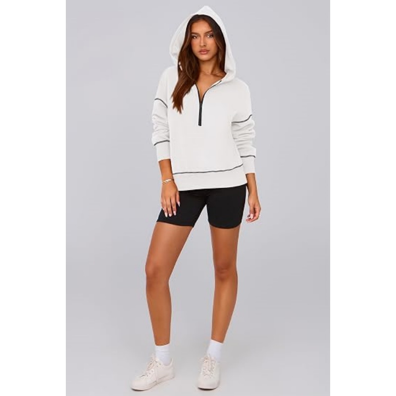 Women's Fall Half Zip Cropped Hoodie Sweatshirt, Fleece Lined Long Sleeve Pullover