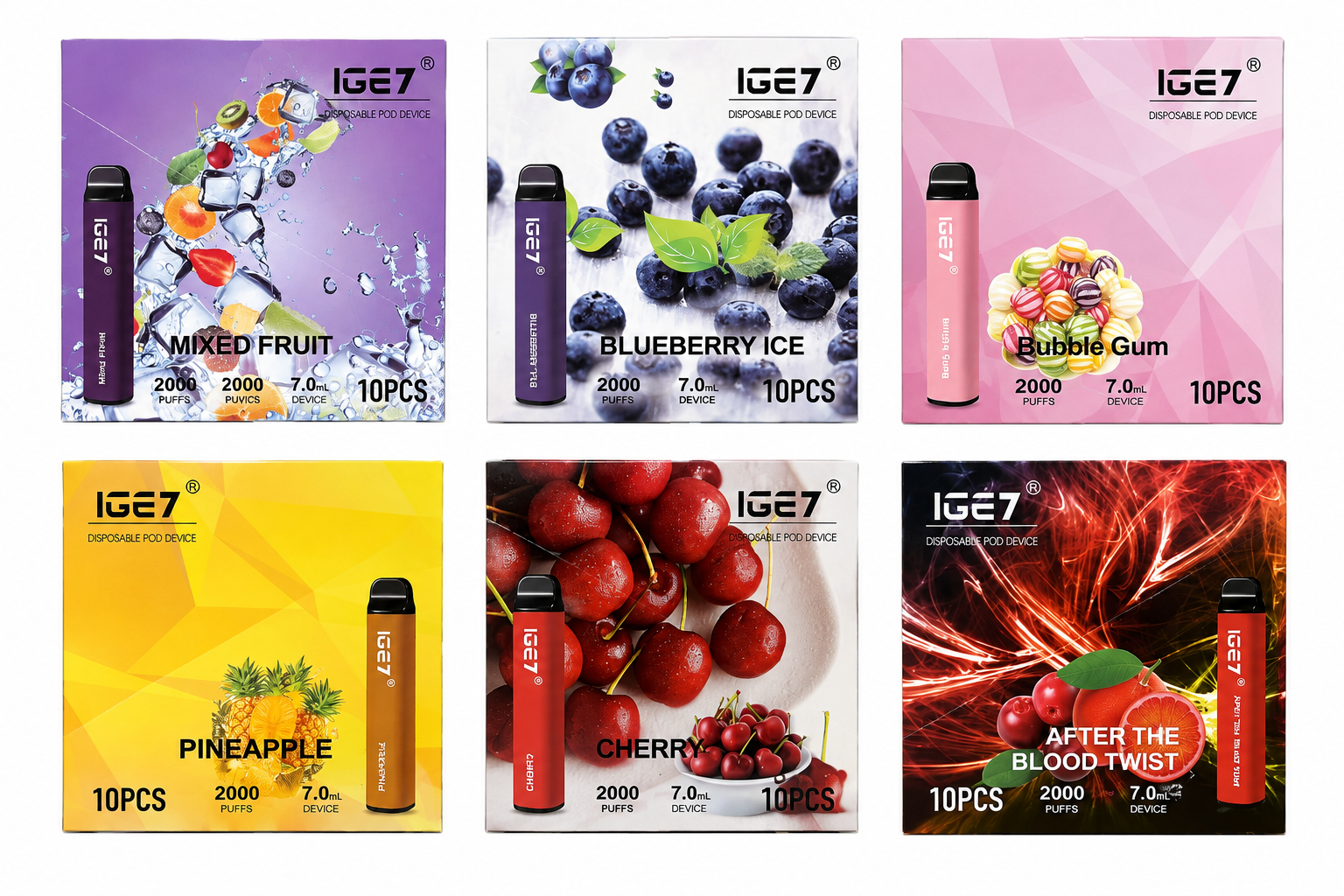 IGE7 e-cigarette 2000 puffs 【Multiple Flavors - Randomly Shipped】