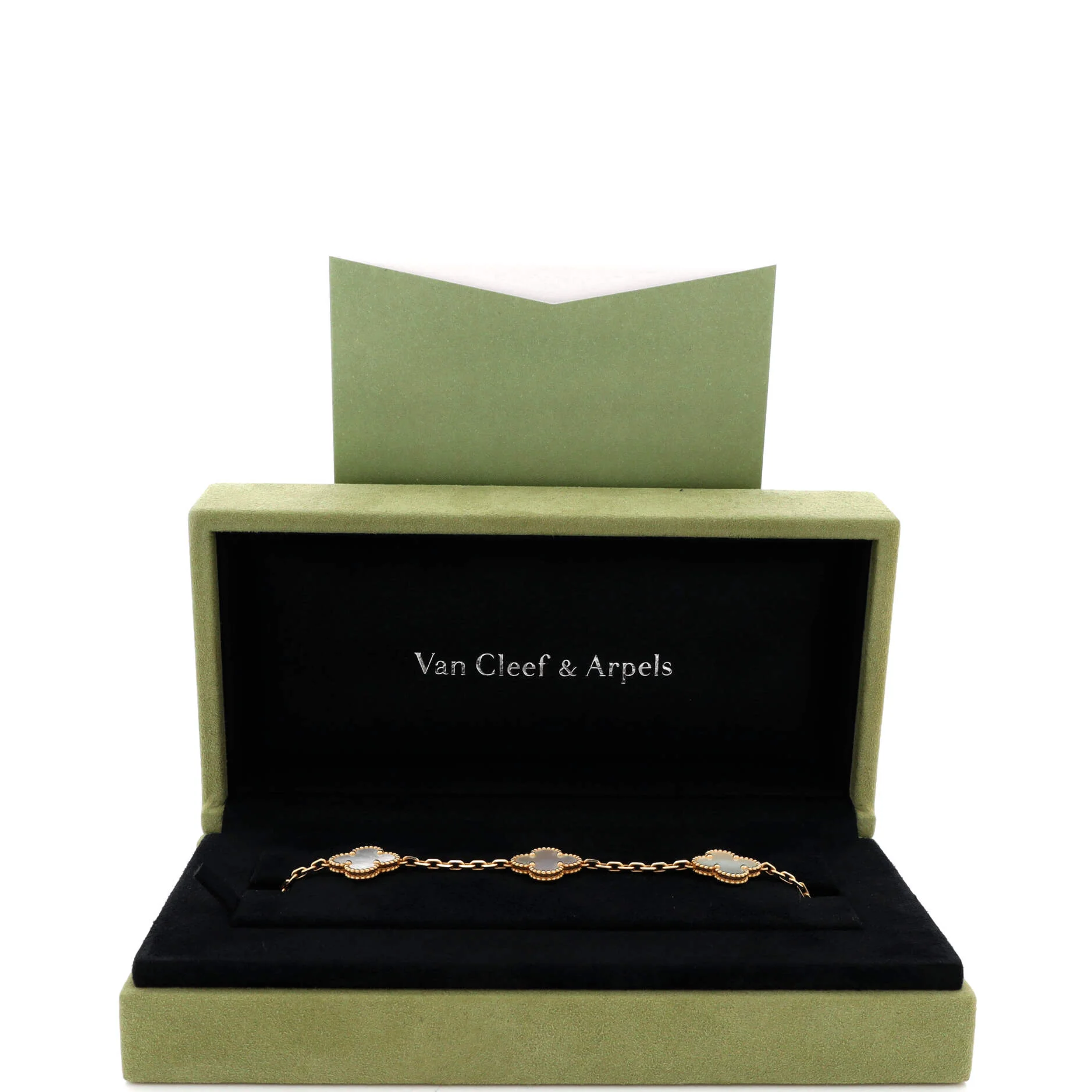 Vintage Alhambra 5 Motifs Bracelet 18K Yellow Gold and Mother of Pearl