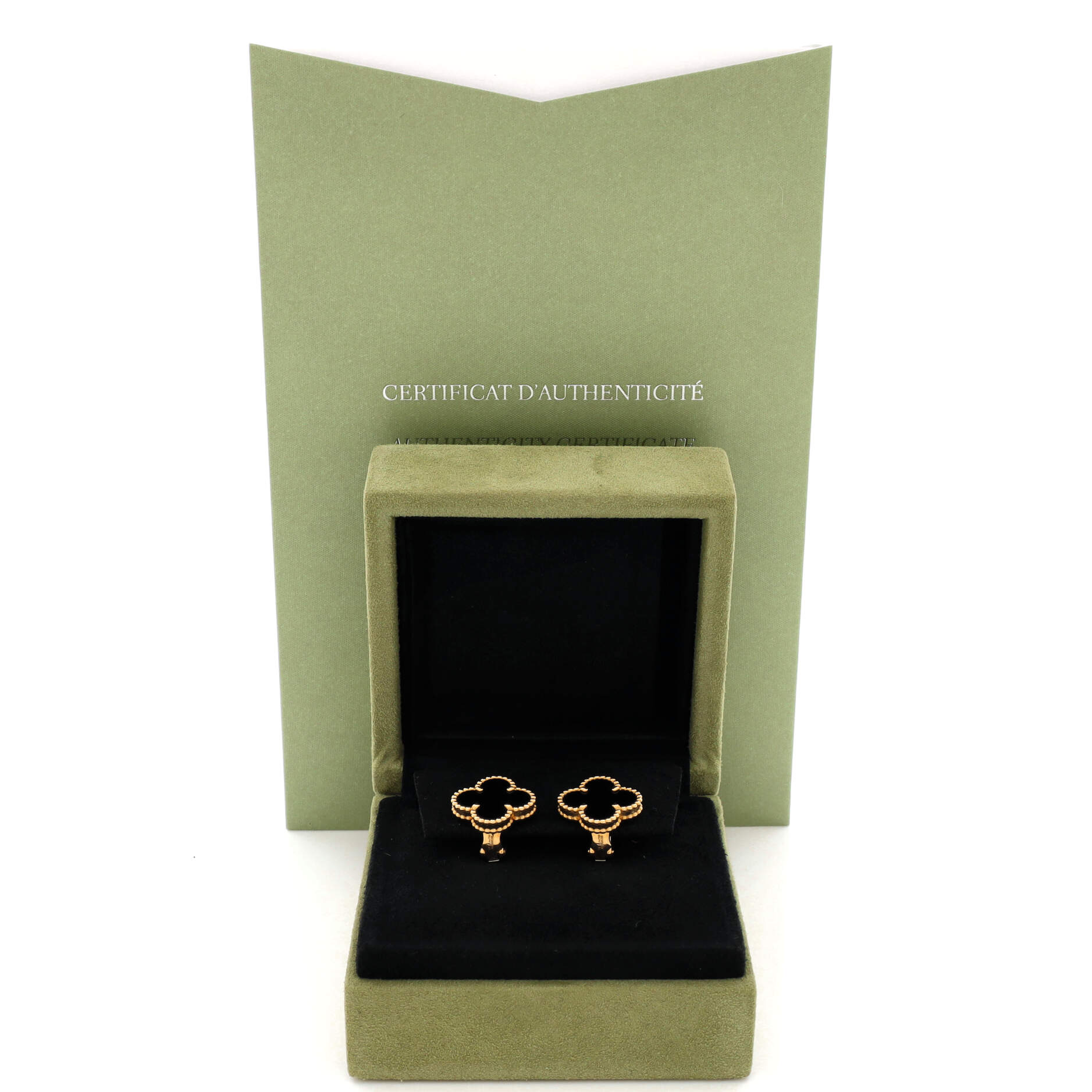 Vintage Alhambra Earrings 18K Yellow Gold and Onyx