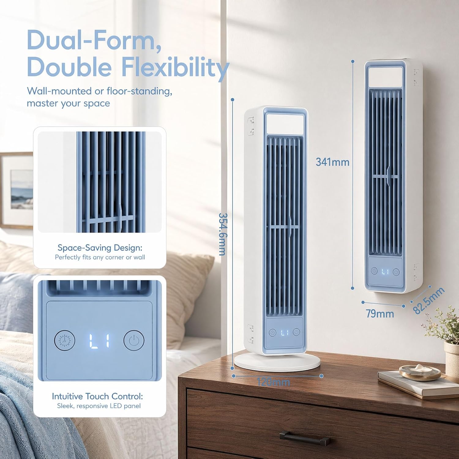 Tragbare Klimaanlage, Mobiler Luftkühler leise mit 3 Geschwindigkeiten, Energieeffizienter Ventilator ohne Flügel, Mini Air Conditioner für Schlafzimmer, Büro und Zuhause, Weiß