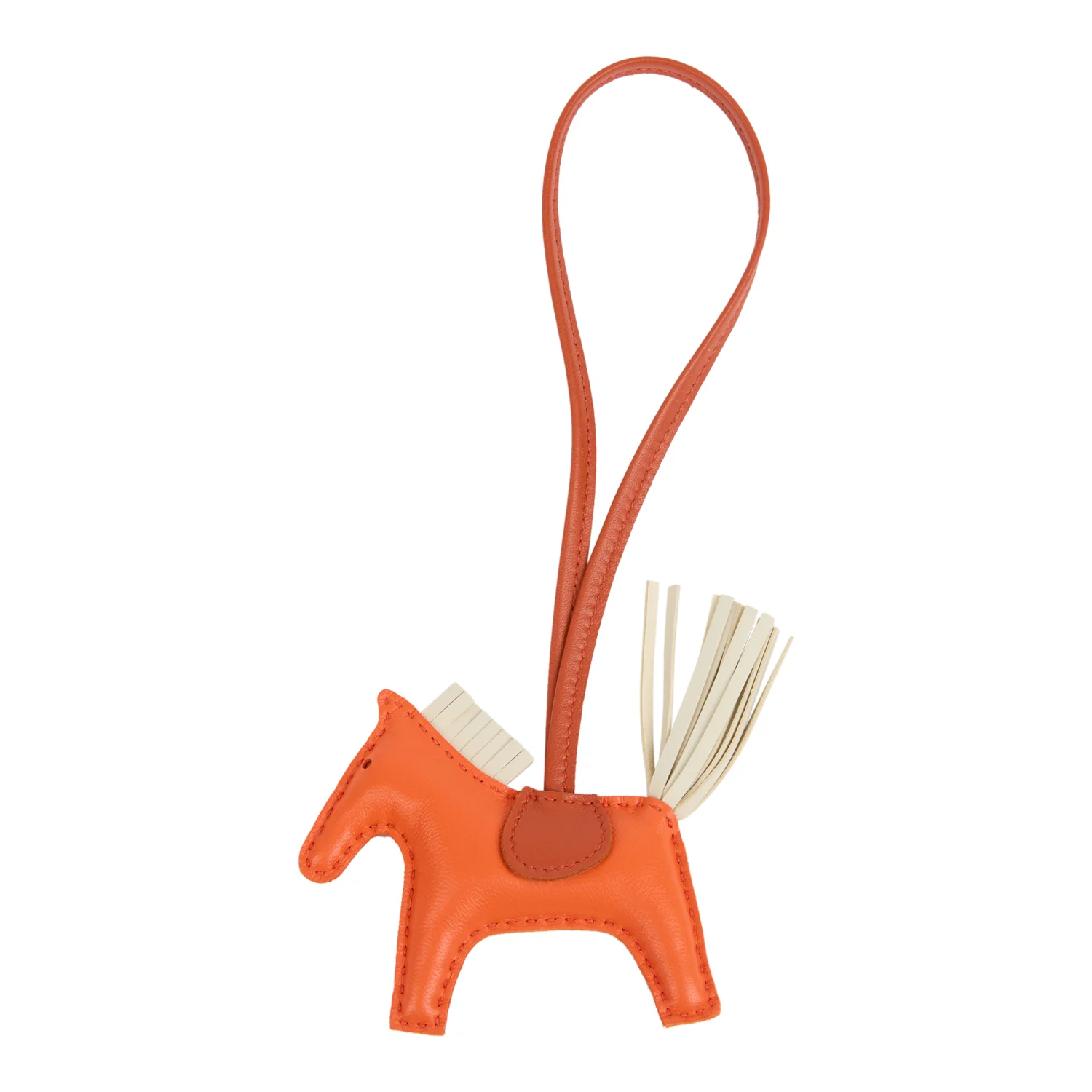 Hermes Rodeo Bag Charm PM Orange Poppy, Craie and Terre Battue Milo Lambskin