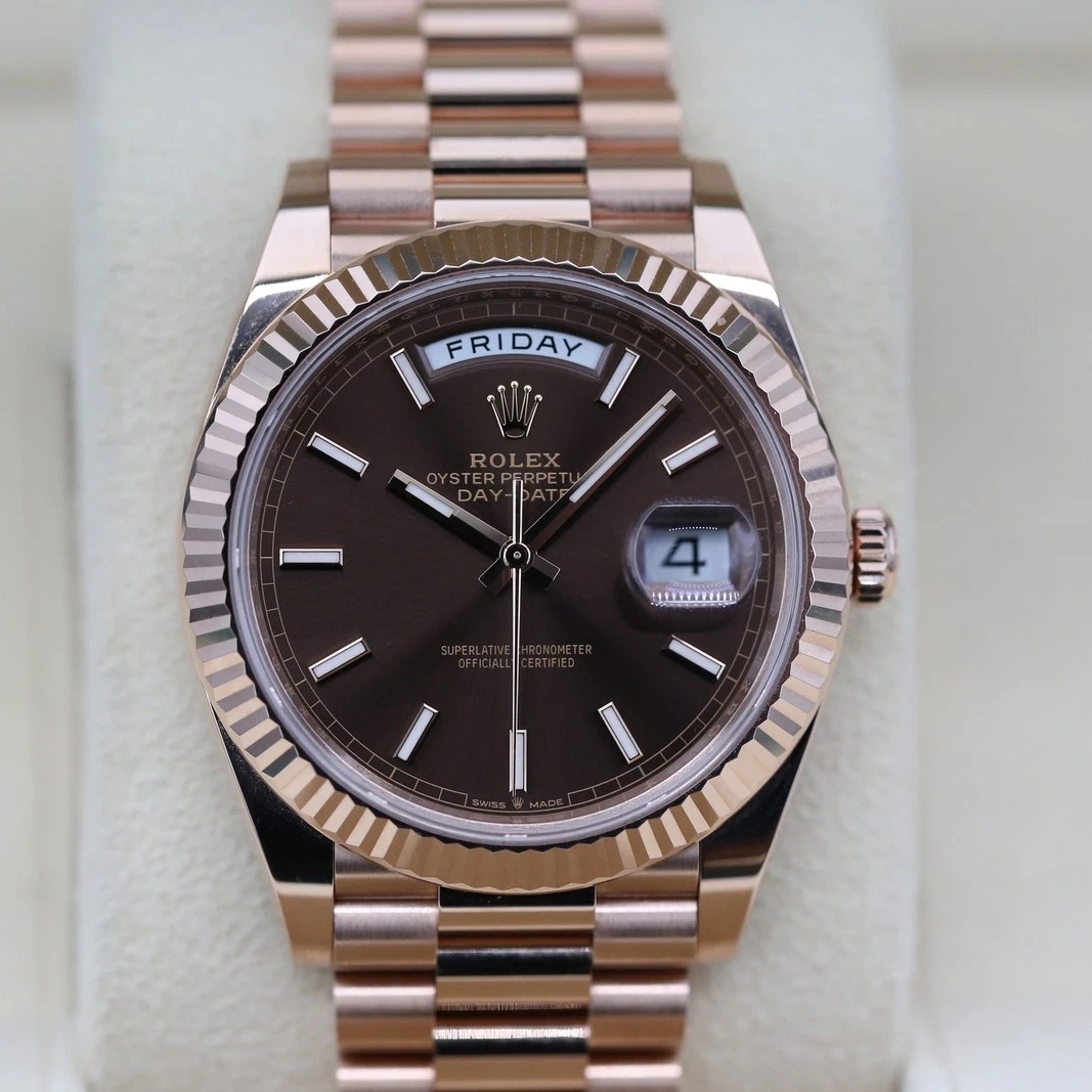 【Super Clone】RLX  Day-Date "President" 40mm Everose Gold Chocolate Index Dial - 228235