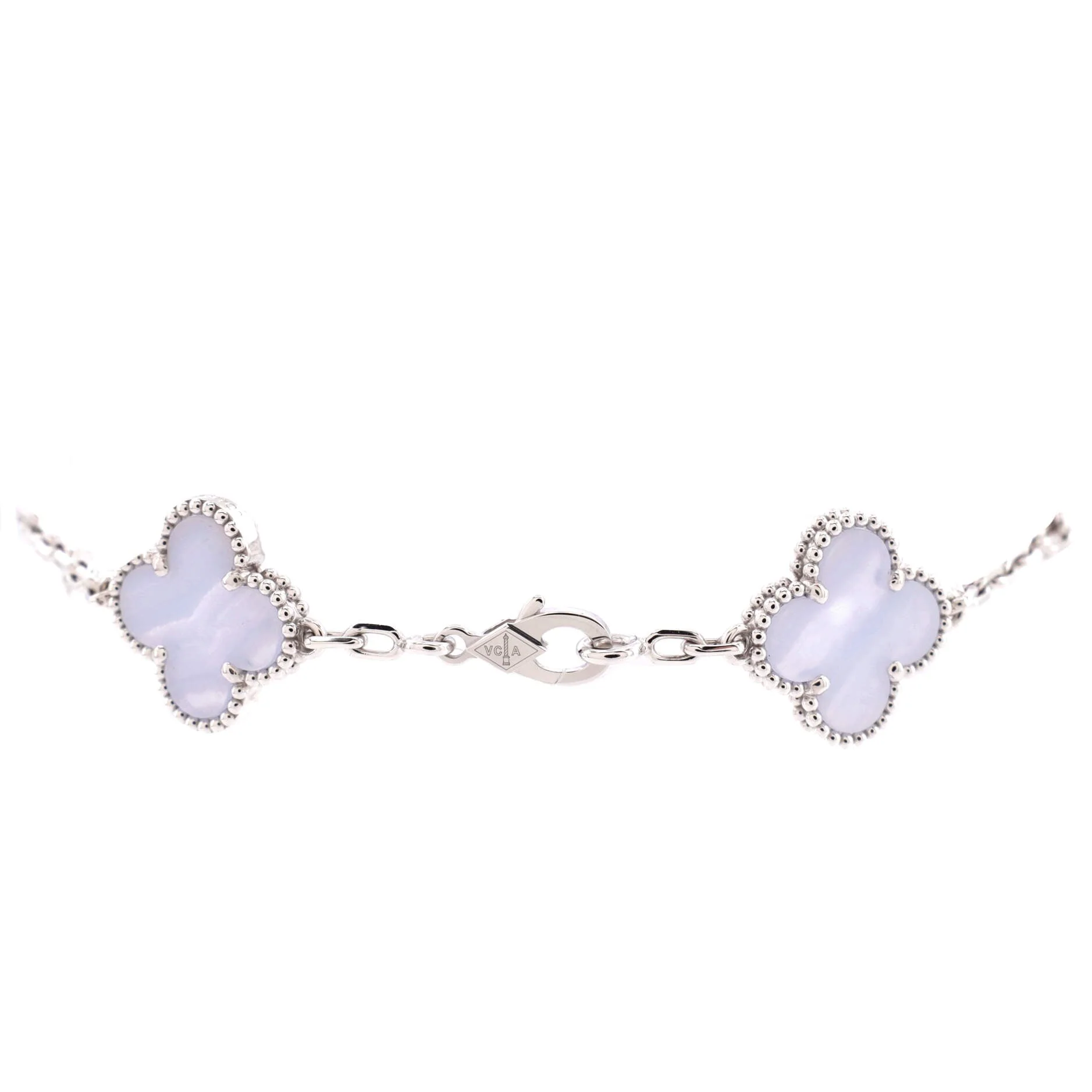 Vintage Alhambra 5 Motifs Bracelet 18K White Gold and Chalcedony