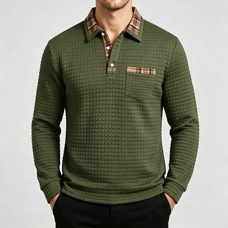 Mivanity Men's Checked Long Sleeve Polo Shirts