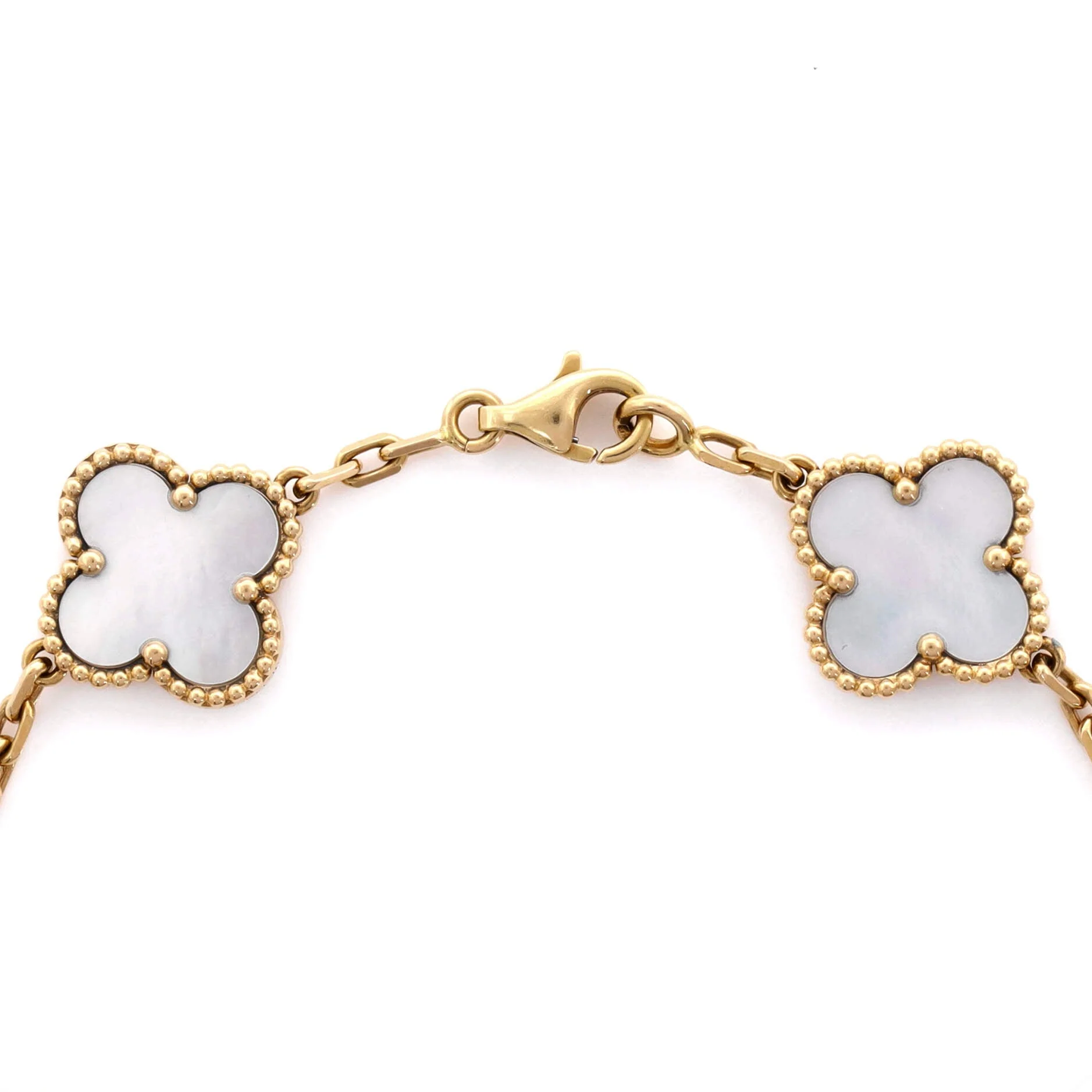 Vintage Alhambra 5 Motifs Bracelet 18K Yellow Gold and Mother of Pearl