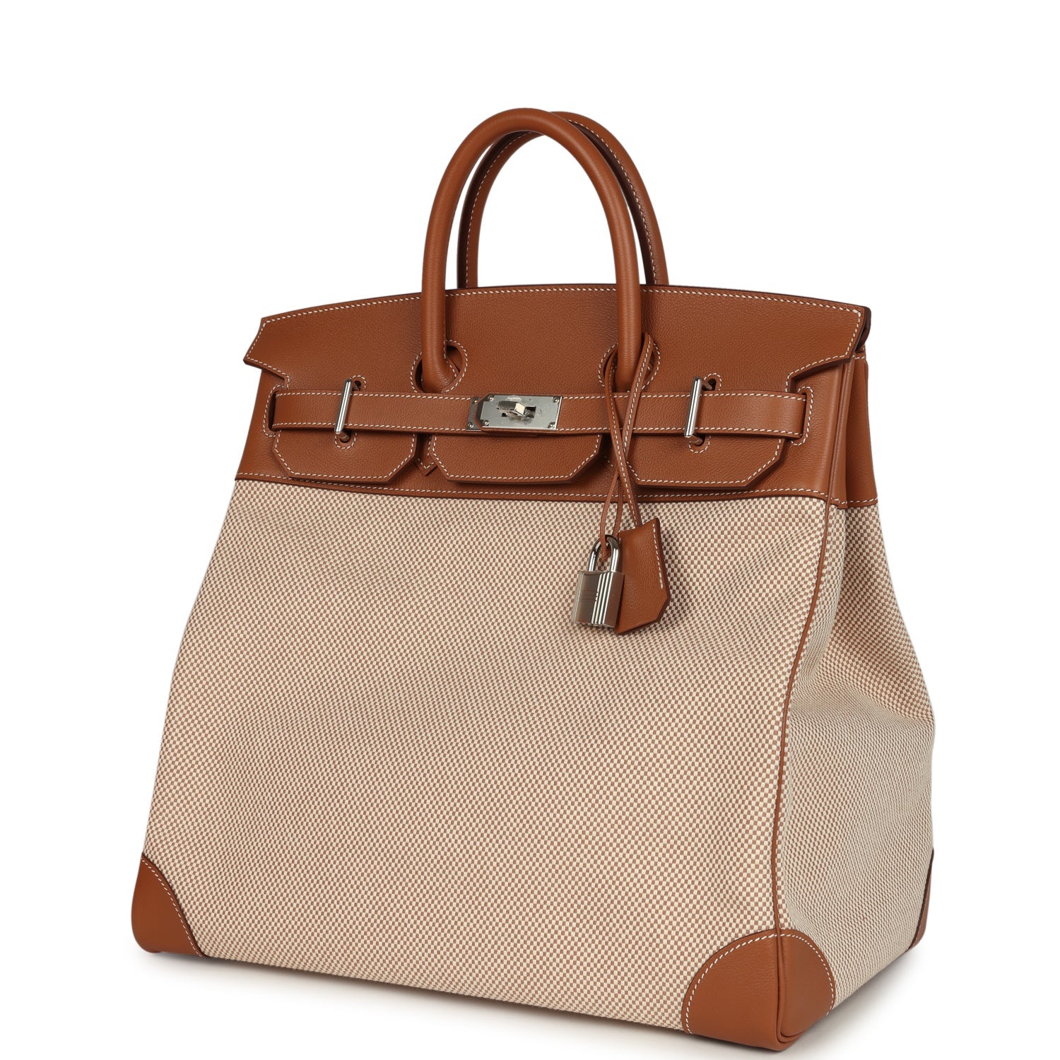 Hermes Birkin HAC 40 Gold Togo and Ecru-Beige Toile H Canvas Palladium Hardware