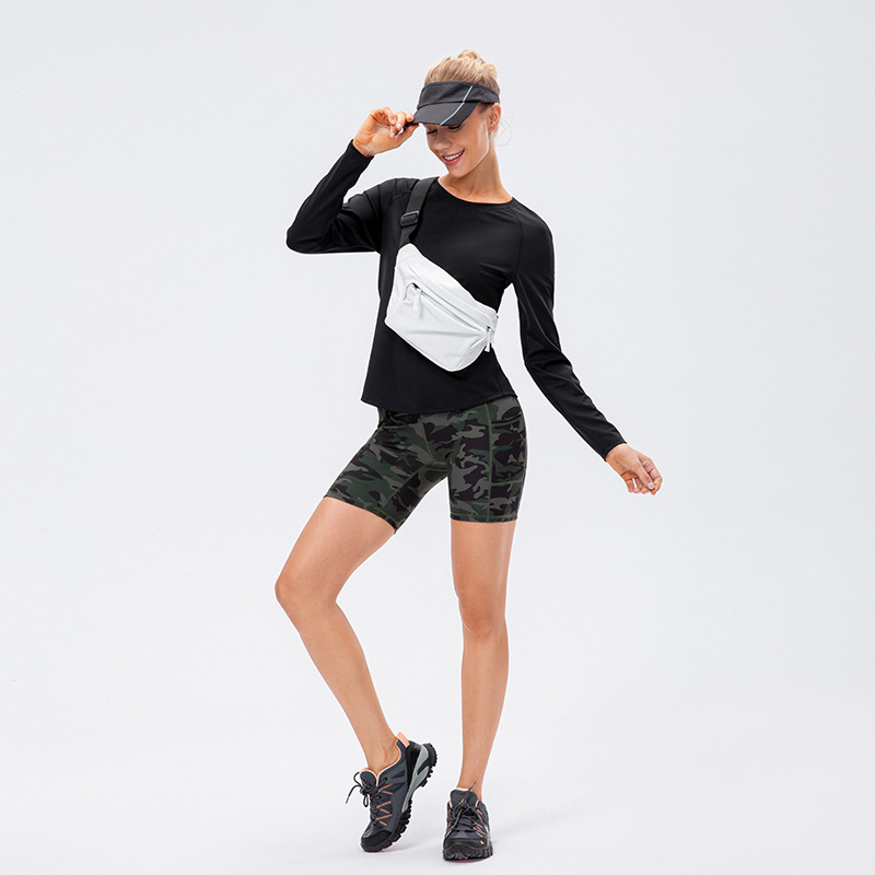 Women's Autumn/Winter Nylon Fleece-Lined Warm Sports Long-Sleeved Reversible Yoga Running Training Fitness Wear