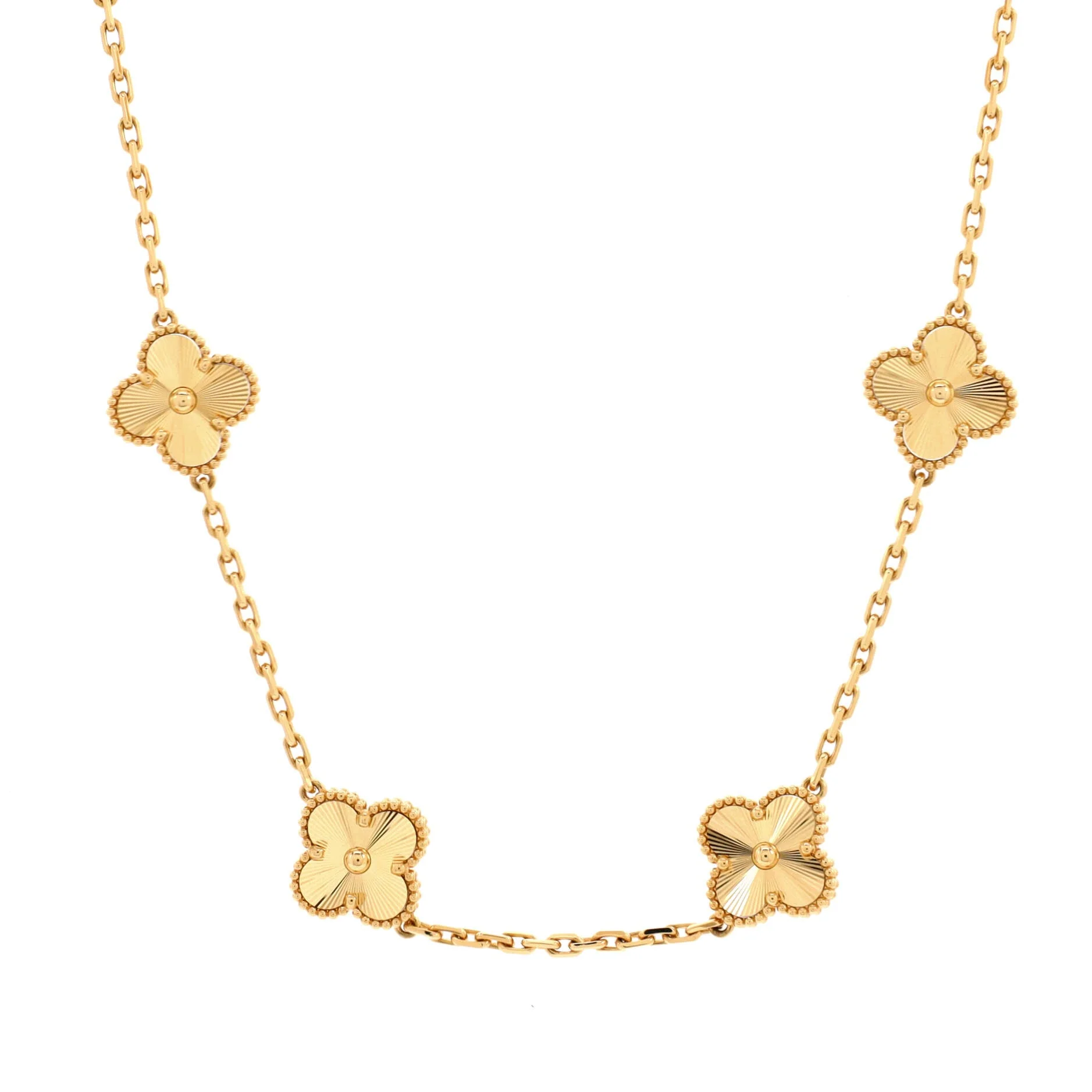 Vintage Alhambra 10 Motifs Necklace Guilloche 18K Yellow Gold