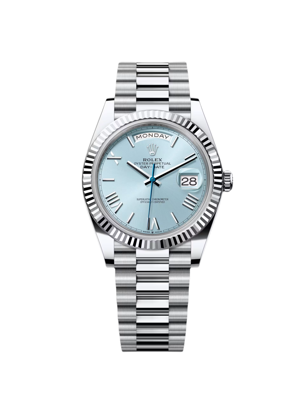 【Super Clone】RLX  Day-Date "President" 40mm Platinum Ice Blue Roman Dial - 228236