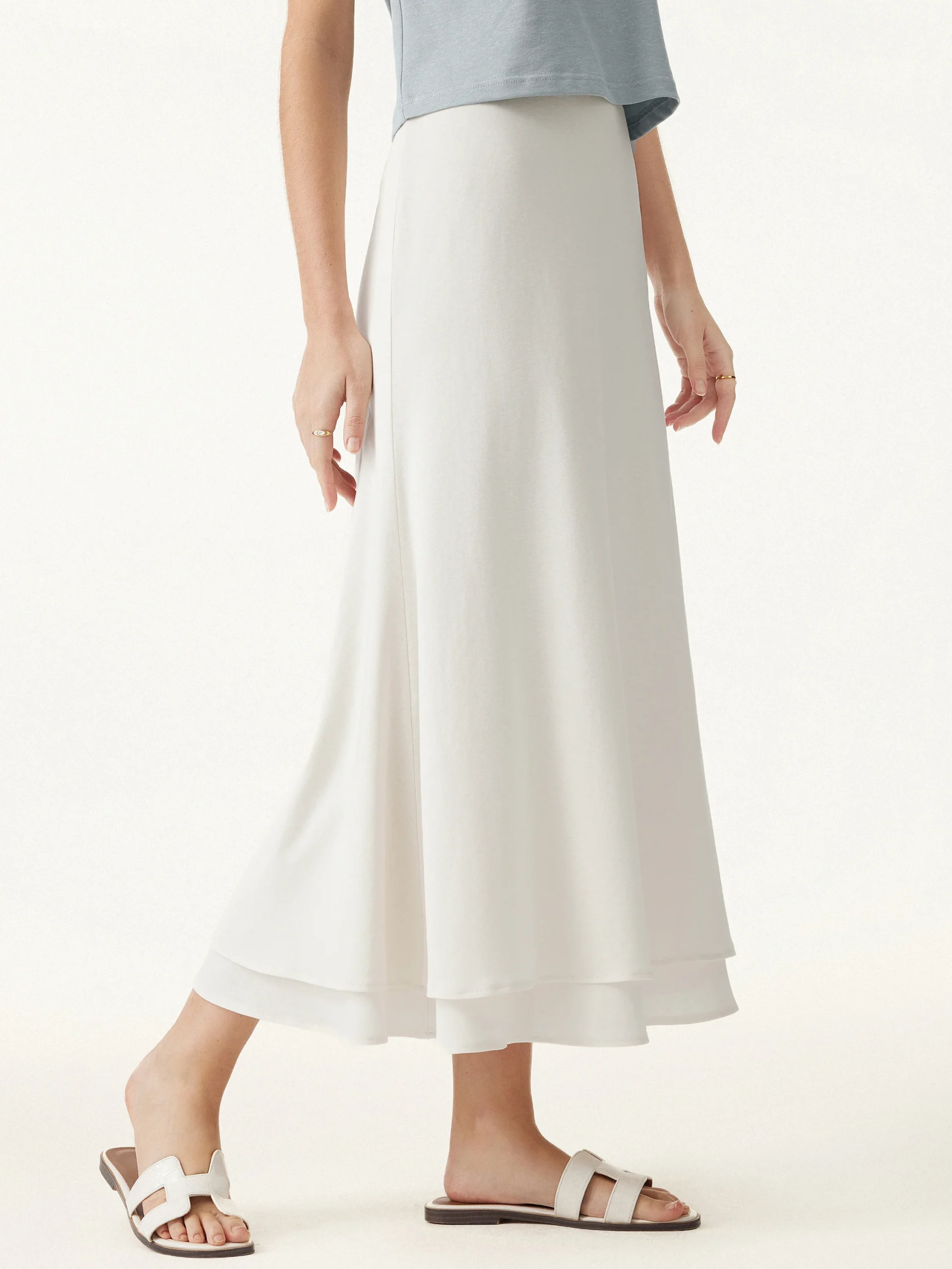 Flowy Cotton-linen Midi Flared Skirt