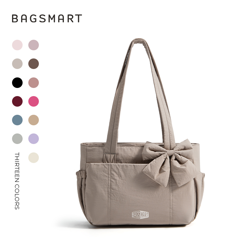 BAGSMART Crush Everyday Tote Bag for Women, Lightweight Tote Bag Casual Handbags for 13-Inch Laptop, Travel, Work, Beach, Gym, Shop, Camel