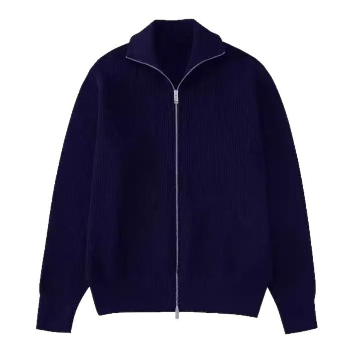 Mens Cardigan Sweater With Stand Collar And Zipper Jacket