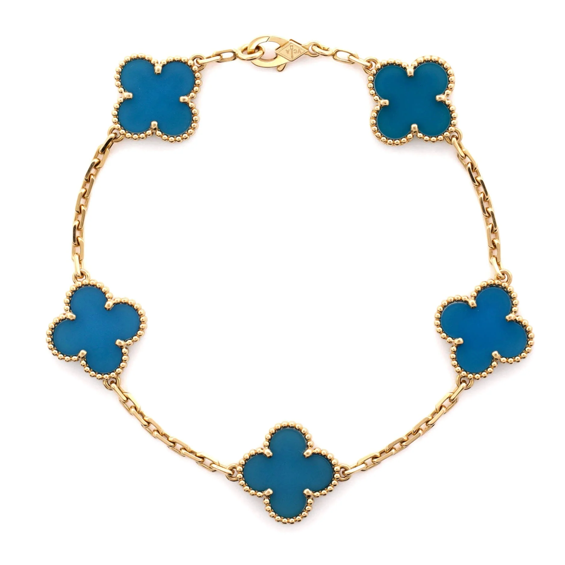 Vintage Alhambra 5 Motifs Bracelet Guilloche 18K Yellow Gold