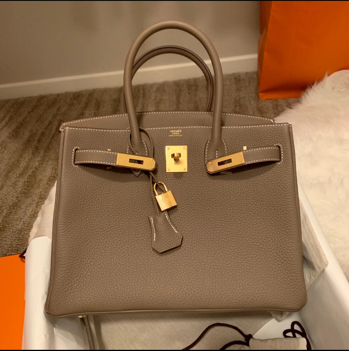 Hermès Bikrin 25-35 in Elephant Grey Gold Buckle Custom