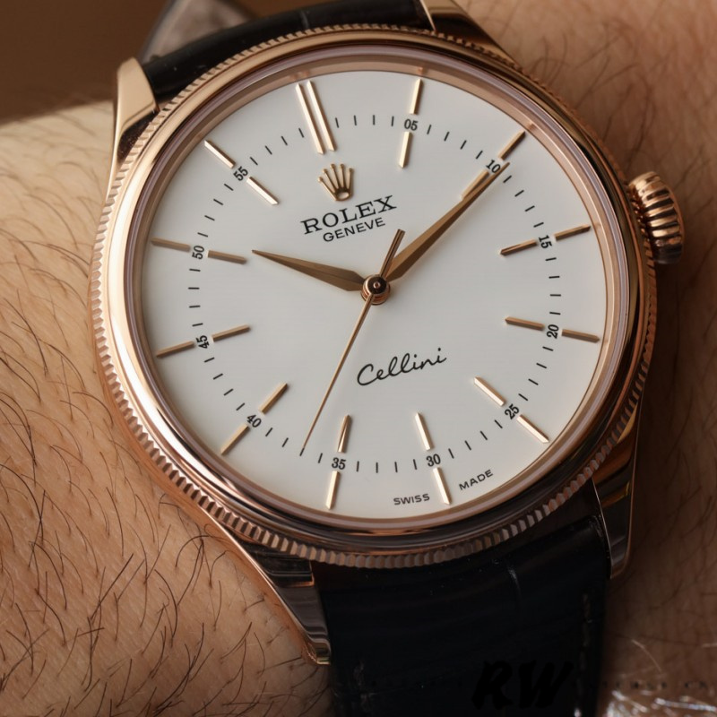 Rolex Cellini Time 50505 Brown Leather Strap White Dial 39mm Mens Replica Watch