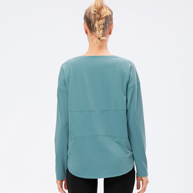 Women's Autumn/Winter Nylon Double-Sided Nude Yoga Long-Sleeved Off-Neck Loose Running Sports Training Fitness Wear