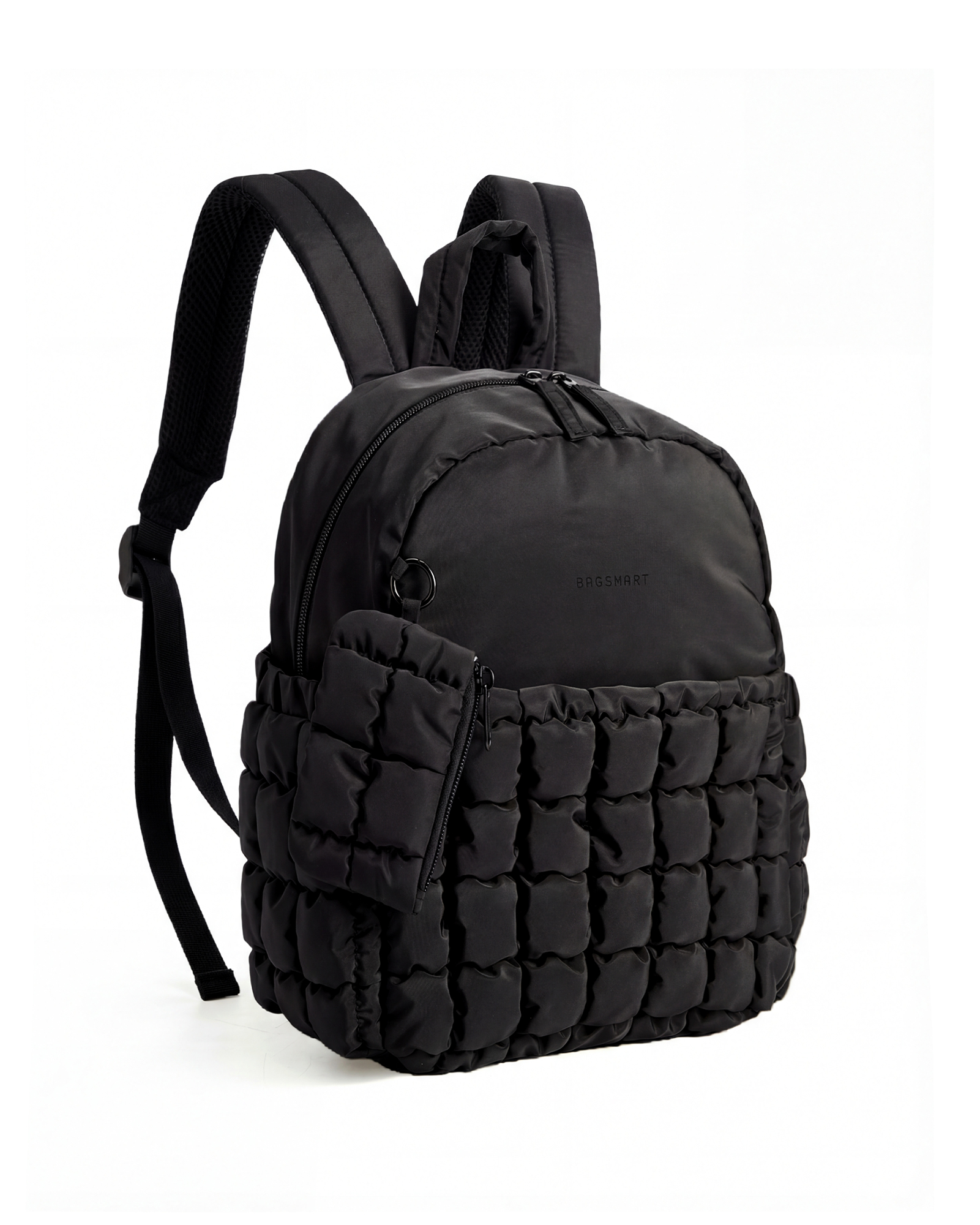 BAGSMART Quilted Mini Backpack with Detachable Small Bag, Lightweight Puffer Small Backpack Purse for Women, Water-Resistant Casual Travel Daypack Bookbag for Travel Daily, Black