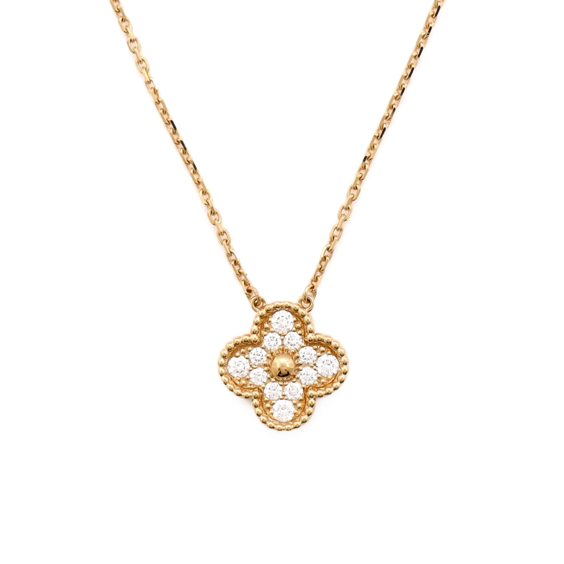 Vintage Alhambra Pendant Necklace 18K Yellow Gold and Diamonds