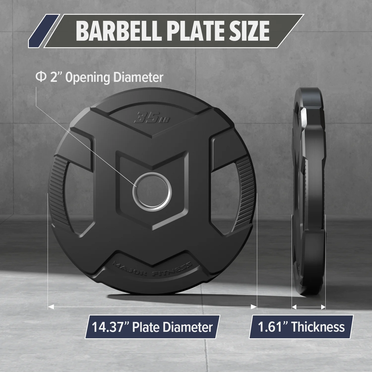 Major Fitness Rubber Coated Olympic Cast Iron Grip Plates