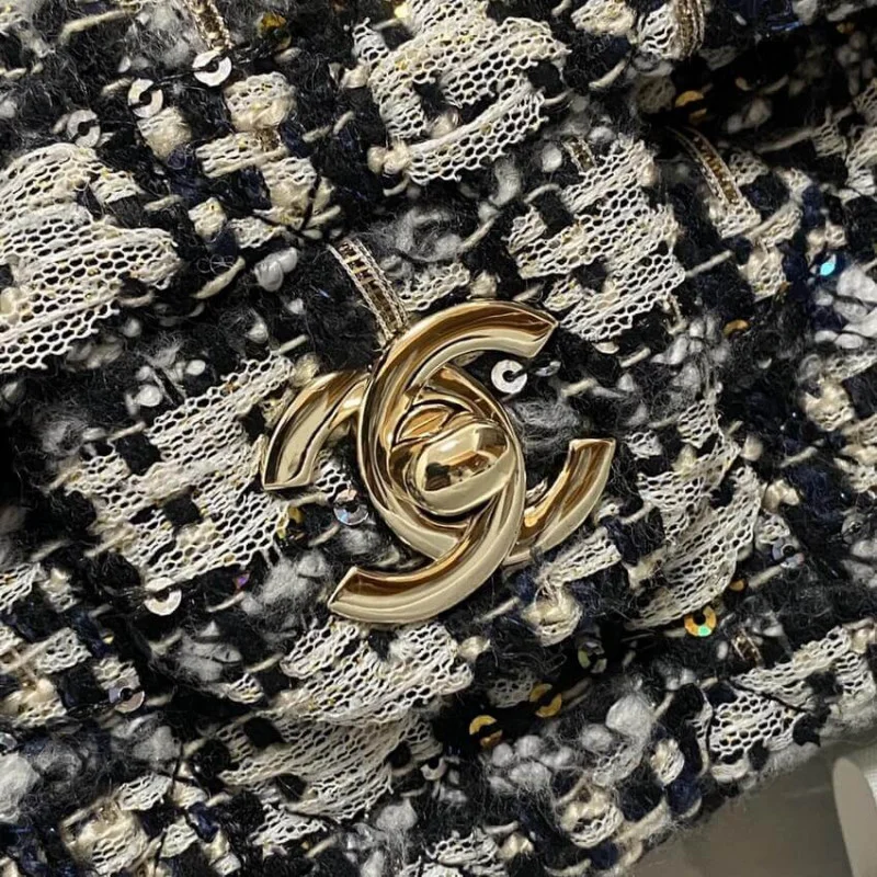 Chanel Class-Flap Bag In Black/Beige Glittered Tweed 1112