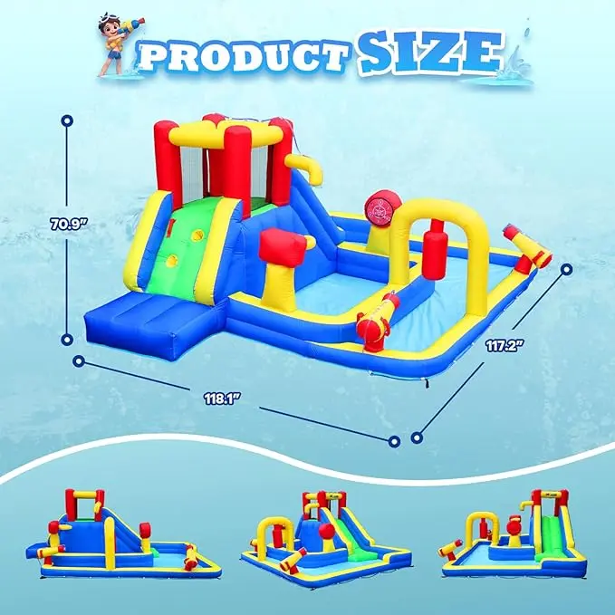 🔥Summer Deal🔥Inflatable Water Slide Park with Deep Pool & Air Blower