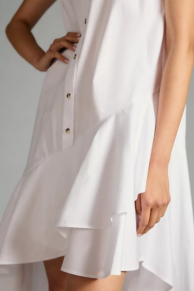 Sleeveless Buttondown Ruffle-Hem Dress WHITE