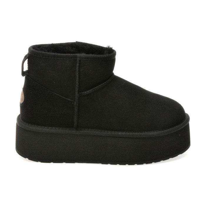 Ghete EMU negre, STINGER MICRO FLATFORM, din piele intoarsa