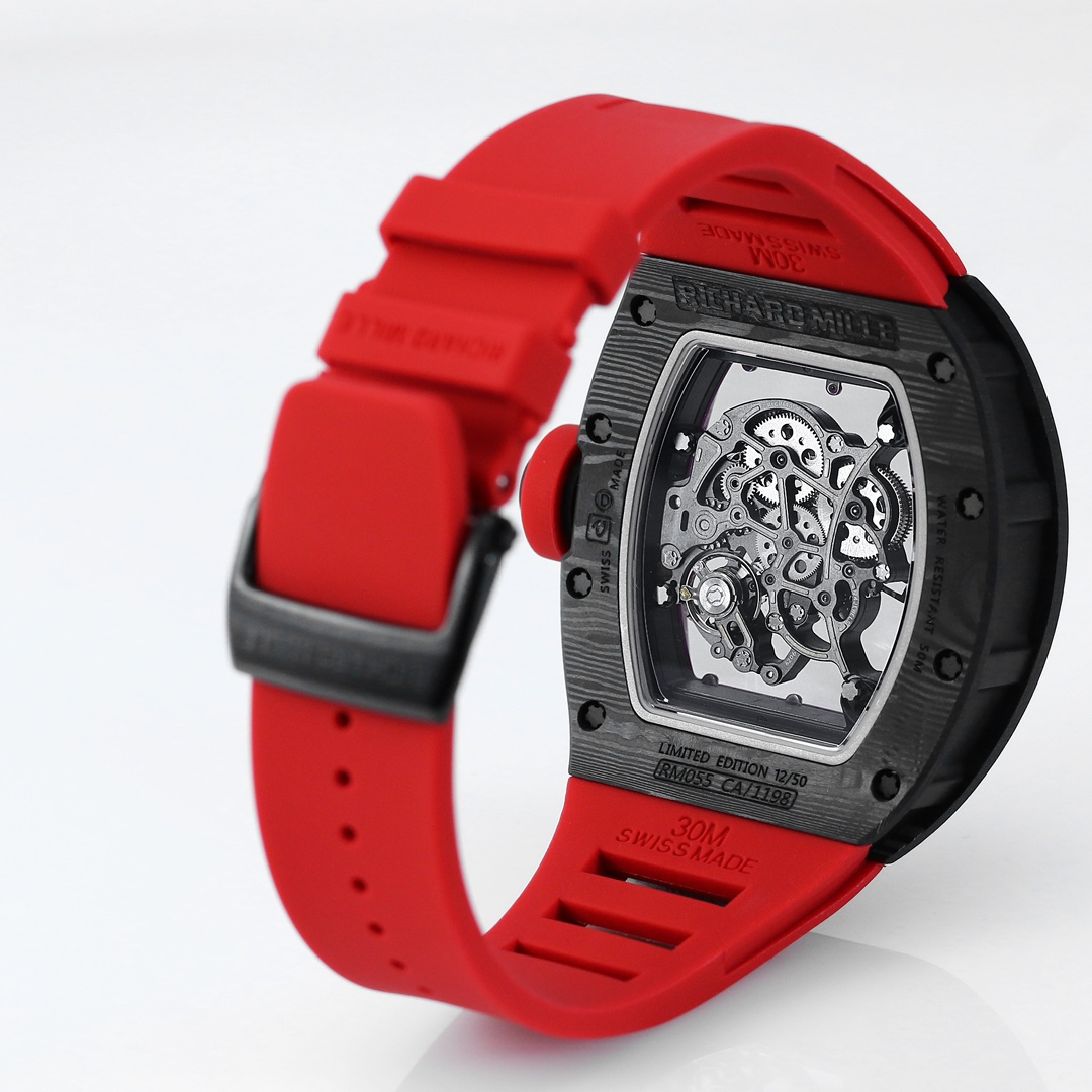 Richard Miller RM 055 NTPT Carbon Fiber Red Rubber Strap